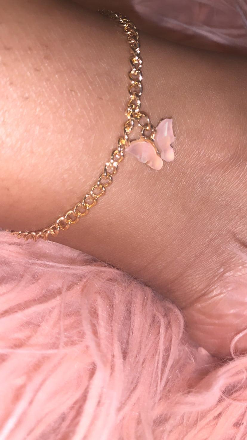 Pink butterfly anklet