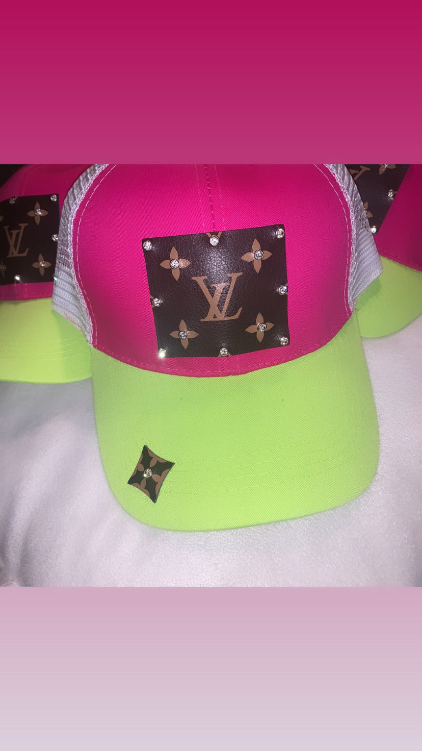 LV lime green/pink hat